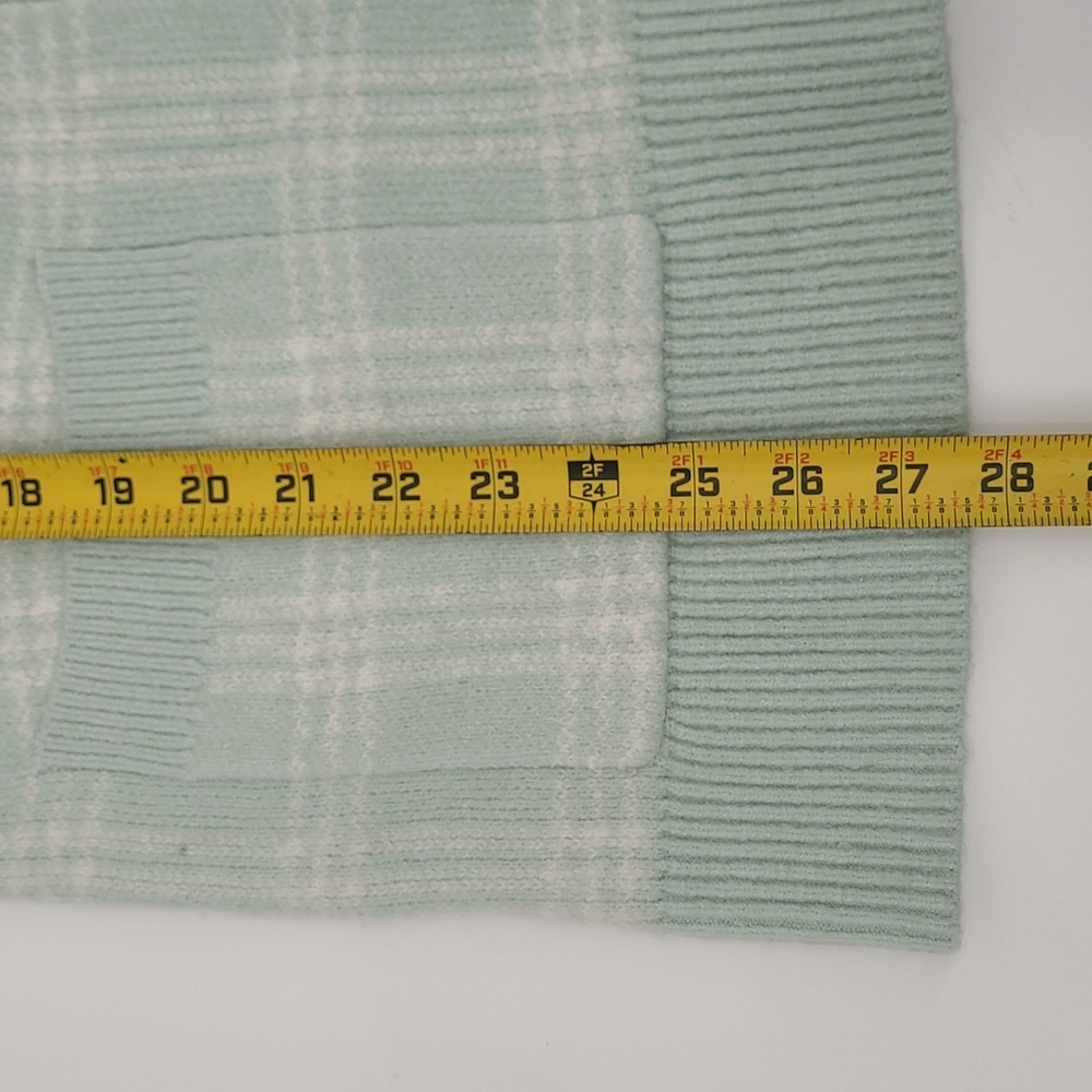 NWT LOFT Seafoam Green/White Plaid Long‎ Cardigan Women's Size M - Picture 8 of 9